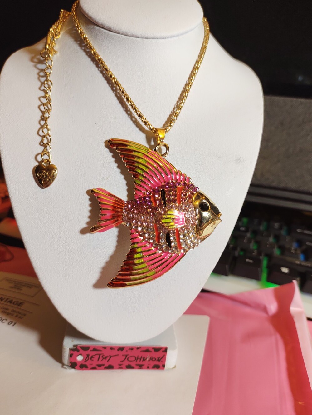 Betsey Johnson Gold, Pink & Yellow Fish Pendant Necklace